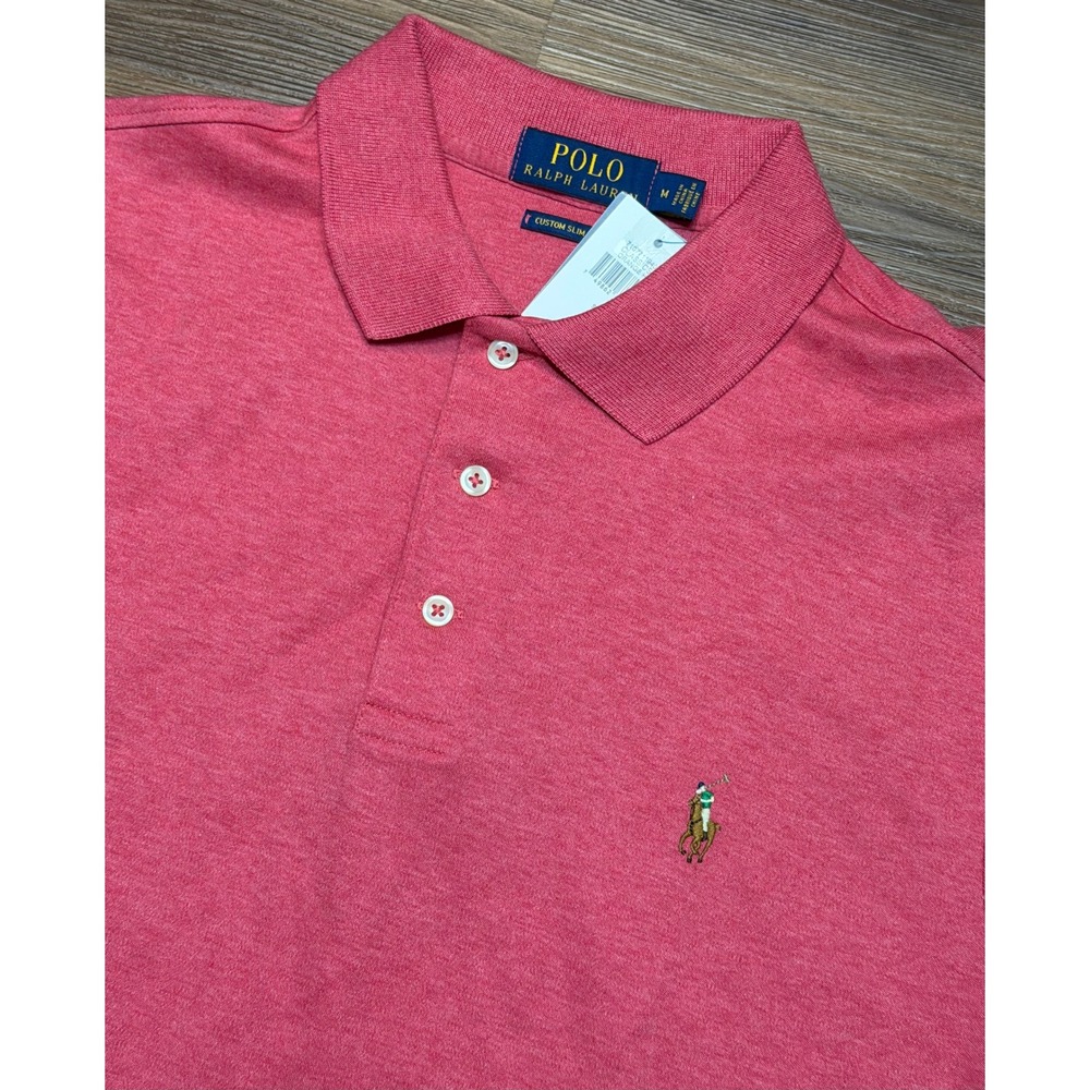 Polo Ralph Lauren Mens Custom Slim Fit Polo Shirt Orange Heather/ Pink Sz M